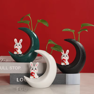 Sáng Tạo Hiện Đại Pothos Bình Thủy Canh Hoa Mặt Trăng Lưỡi Liềm Thỏ Nhỏ Đồ Trang Trí Internet Người Nổi Tiếng Nhà Máy Tính Để Bàn Trang Trí dầu thơm xe hơi