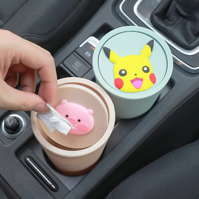 Thùng rác ô tô mini đa năng giữ cốc phía trước xe túi hộp thùng rác phụ kiện ô tô dễ thương thảm sàn 5d