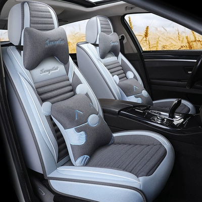 Đệm ghế ô tô bốn mùa nói chung Skoda mới Octavia Speedy Xinrui Jingrui vải lanh hoạt hình bao trọn gói bọc ghế mùa thu ao ghe oto