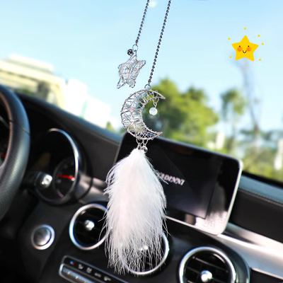 Mặt dây chuyền ô tô Internet người nổi tiếng ins dream catcher lông sáng tạo nội thất ô tô trang trí gương chiếu hậu mặt dây chuyền ô tô mặt dây chuyền dành cho nữ sàn da ô tô