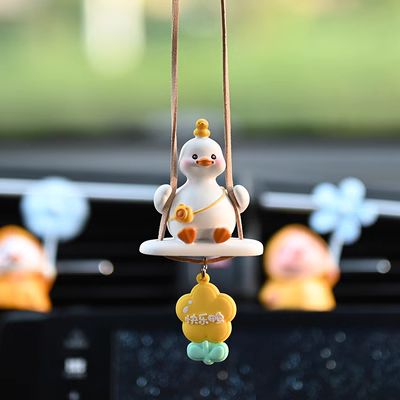 Đu vịt treo xe ô tô hương thơm mặt dây chuyền gương chiếu hậu mặt dây chuyền bé gái phụ kiện nội thất ô tô mặt dây chuyền nước hoa ô tô dễ thương miếng lót ghế gỗ
