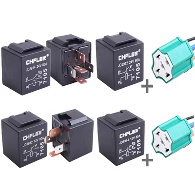 Rơle tự động 80a/12V24V sửa đổi quạt đèn pha không khí -điều hòa còi phổ quát 4 -pin 5 -pin rơle cầu chì ống 10a cầu chì 2a
